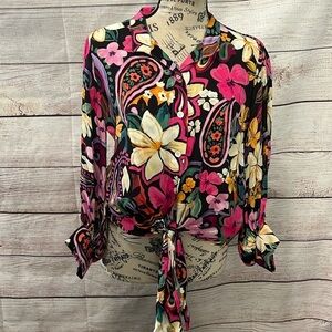 Fifteen Twenty Tie Front Blouse Paisley Flower Size XS